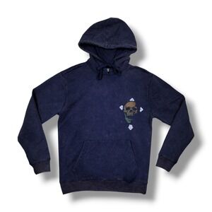 Taco Tuesday Dark Blue Acid Wash Skull Graphic Pullover Hoodie Men's M